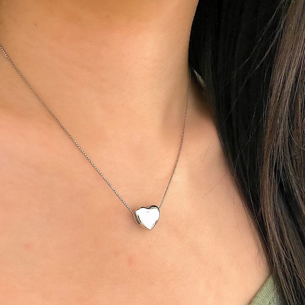 925 Sterling Silver Heart Necklace Large Heart Pendant Necklace - Picture 4 of 5